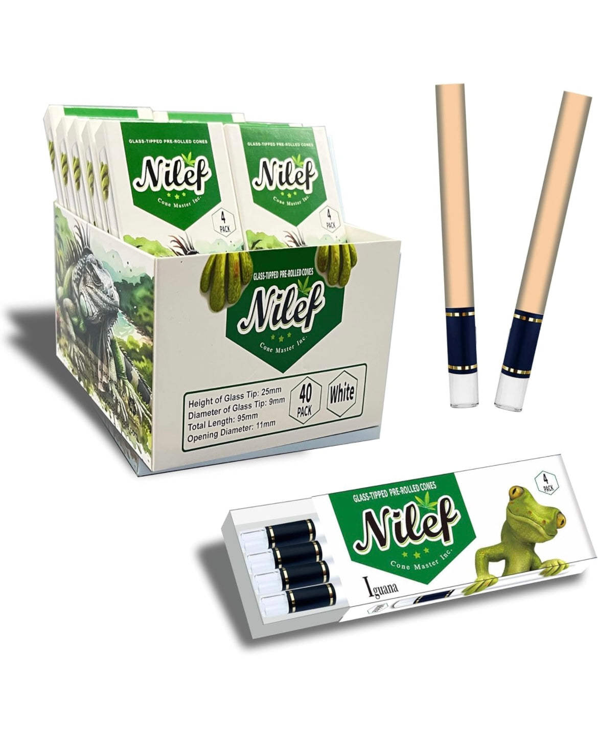 1 Box 4 pre rolls 1 1/4 Size Pre-Rolled Cones with Glass Filter Tips and Black Band | Nature, 84mm